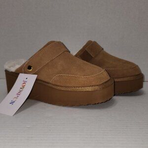 New Joyspun Convertible Clog Slipper - Suede & Faux Fur - Size 6